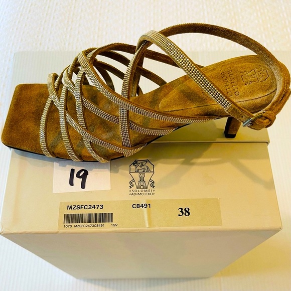 BRUNELLO CUCINELLI Monili Cage Slingback Sandal SUEDE Shoe 38 US 8 Gold NEW Box! - Picture 10 of 15